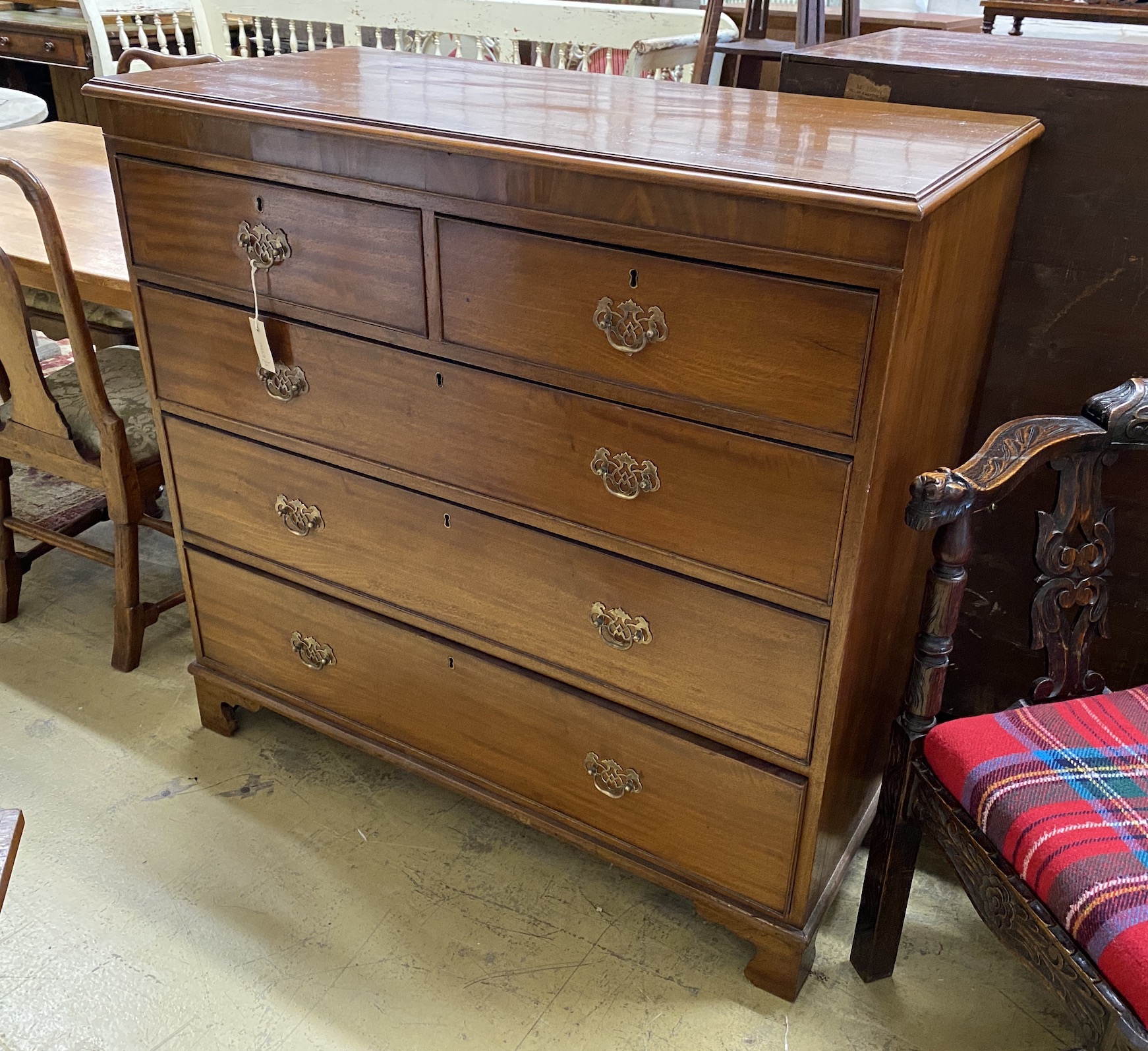 A George III mahogany five drawer chest, width 110cm, depth 51cm, height 105cm